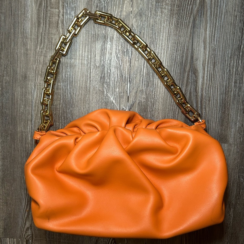 Bottega-Inspired Orange Chain Bag | Soft Ruched Shoulder Purse
